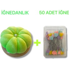 Tahta Altlıklı İğne Tutucu Minder ve Bir Paket Toplu İğne(Yeşil Renk)