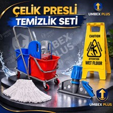 Umbex Plus Çift Kovalı Krom Temizlik Arabası Çelik Presli +1 Mop+1 Aparat+1 Kaygan Zemın