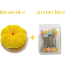 Tahta Altlıklı Iğne Tutucu Minder ve Bir Paket Toplu Iğne(Sarı Renk)