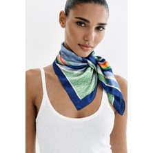 Modex Canlı Renk Modern Geometrik Desen Ipeksi Saten Fular (70*70CM)