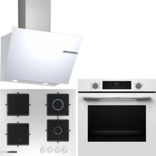 Bosch Beyaz 3 lü Ankastre Set 335 ( HUA717BV0T - PNP6C2O12O - DWK66PJ20T ) Buhar Destekli -