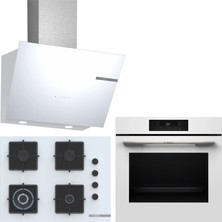Bosch Beyaz 3 Lü Ankastre Set 541 ( HJG852YW0T - POH7C2P31O - DWK66PJ20T  ) 67CM Wok Bek Ocak - 3D Fry Hava ile Kızartma -