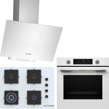 Bosch Beyaz 3 Lü Ankastre Set 525 ( HUA736EV0T - POH7C2P31O - DWK64PJ20T  ) 67CM Wok Bek Ocak - Buhar Destekli Fırın -