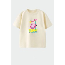 Monila Kız Çocuk Pamuklu Bisiklet Yaka Baskılı T-Shirt