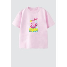 Monila Kız Çocuk Pamuklu Bisiklet Yaka Baskılı T-Shirt