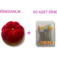 Tahta Altlıklı Iğne Tutucu Minder ve Bir Paket Toplu Iğne(Pembe Fuşya Renk)