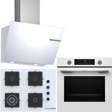 Bosch Beyaz 3 Lü Ankastre Set 537 ( HUA736EV0T - POH7C2P31O - DWK66PJ20T  ) 67CM Wok Bek Ocak - Buhar Destekli Fırın -