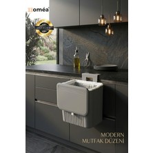 Homea 15 Lt Beyaz Çöp Kovası | Tezgah Üstü + Dolap Askılı | Fonksiyonel Kapaklı Mutfak Kovası Gri