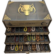 Yaman Hediyelik Kişiye Özel Cam Kapaklı Ahşap Tesbih ve Saat Koleksiyon Kutusu Tespih Kutusu 3+1 (30 Tesbih,12 Saat)