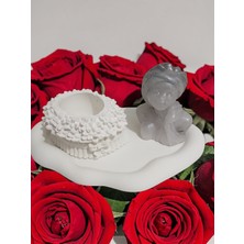 Doğal El Yapımı Helenistik Büst Mum ve Çiçek Detaylı Dekoratif Takı Tabağı Seti