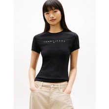 Tommy Hilfiger Tjw Dar Kesim Lineer Kadın Siyah T-Shirt DW0DW183980GK
