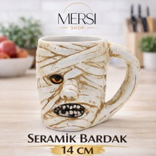 Mersi Shop Antik Mısır Mumya Figürlü 3D Kabartmalı Seramik Kupa Bardak – Dekoratif Kahve Çay Kupası