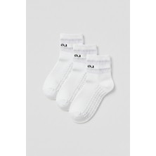 Allunique Beyaz Kaydırmaz Taban Yoga ve Pilates Çorabı 3'lü Paket Tencel Lifli