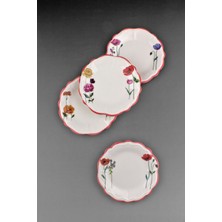 Bursa Porselen Dekor Beautiful Flowers Red 4 Parça Tatlı/kurabiye Tabağı