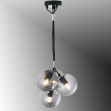 TT607-4-SY-KR Tt Aydınlatma Mat Siyah - Krom Kaplama 4 Lü Buket Yuvarlak Avize