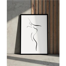 Rosaart Ahşap Çerçeveli Tablo - Line Art Soyut Kadın Figürü Duvar Tablosu - Duvar Dekoru - Çerçeveli Poster