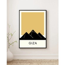 Rosaart Mısır Piramitleri Slüeti Ahşap Çerçeveli Tablo, Modern Minimal Dekor Poster - Egypt Giza Tasarım