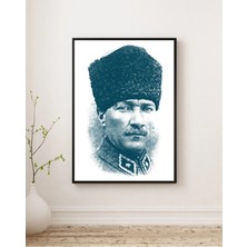 Rosaart Atatürk Portresi- Siyah Ahşap Çerçeveli Tablo -Mustafa Kemal Atatürk Çerçeveli Poster-Dijital Baskı