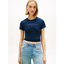 Tommy Hilfiger Tjw Dar Kesim Lineer Kadın Mavi T-Shirt DW0DW183980G0