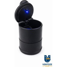 Ventoze Üniversal Araç Küllüğü Mavi Işıklı | Koku Önleyici Kapaklı Tüm Araç Modelleriyle Uyumlu Siyah