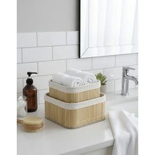 Eylül Dünyası 2'li Bambu Kare Duzenleyızı Organızer Sepet (21X21X10 CM--17X17X8 Cm)