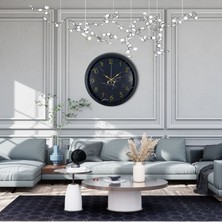 Çetiner Group Siyah 40 cm Mermer Desenli Metal Duvar Saati