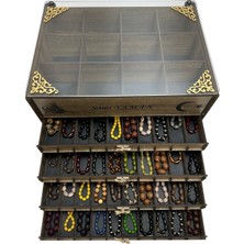 Yaman Hediyelik Kişiye Özel Cam Kapaklı Ahşap Tesbih ve Saat Koleksiyon Kutusu Tespih Kutusu 4+1 (40 Tesbih,12 Saat)