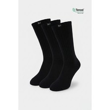 Allunique Lastikli ve Yumuşak Siyah Diz Altı Çorap 3'lü Paket Doğal Liyosel Tencel Lifli