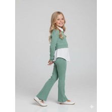 Lea Kids Kız Çocukları Çizgili Pantalon Gömlek Detaylı Bluz Bayramlık Şık Trend Takım