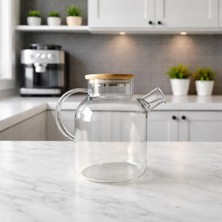 Isıya Dayanıklı Borosilikat Cam Demlik 1800 ml Paslanmaz Çelik Süzgeçli Şık Sunum Demliği | Kitchera Home