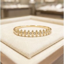 Museum Of You Kadın 14K Gold Kaplama Çivi Detaylı Taşlı Kelepçe Bilezik Iç Çapı 6 cm - Xuping