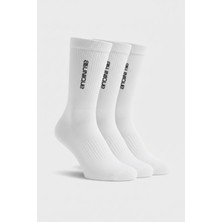 Allunique Beyaz Crew Spor Çorap 3'lü Paket Supima Pamuklu ve Havlu Örgülü (Yastıklamalı) Taban