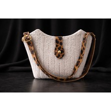 İlke Çanta Dünyası Leopar Askılı Kelebek Peluş Örgü Şık Günlük Kadın Çantası