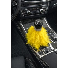 Işıltı Design Kadınlara Özel Kristal Taş Detaylı Tüylü Oto Vites Sarı