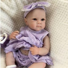 LunaDefano 19 Inç (48 Cm) Vinil Reborn Bebek Mor Elbiseli Gerçekçi Yeni Doğan Oyuncak Bebek