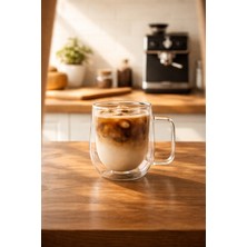 Porsima PBT-323 Çift Cidarlı Cam Kupa Çay Kahve Kupası Isı Yalıtımlı Kulplu Cam Bardak 250 ml