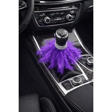 Işıltı Design Kadınlara Özel Kristal Taş Detaylı Tüylü Oto Vites Mor