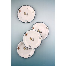 Bursa Porselen Dekor Butterflies Aqua 4 Parça Tatlı/kurabiye Tabağı