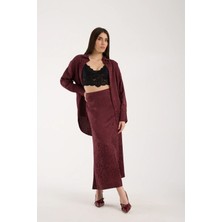 Win Moda Tesettür Takım - Gömlek ve 93 cm Uzun Etek A-Line - Desenli Dokulu Kumaş