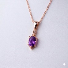 GIBYJEWEL Antika Tarz Pırlanta Modeli Mor Taşlı Rose Kaplama 925 Ayar Gümüş Vintage Kolye