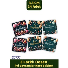 İstisna 3 Farklı Desen Iyi Bayramlar Kare Yeşil Desenli Olsun Sticker Çıkartma Seti Etiketi