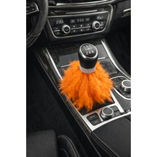 Işıltı Design Kadınlara Özel Kristal Taş Detaylı Tüylü Oto Vites Süsü Turuncu