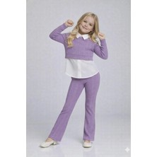Lea Kids Kız Çocukları Çizgili Pantalon Gömlek Detaylı Bluz Bayramlık Şık Trend Takım