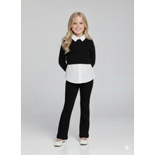 Lea Kids Kız Çocukları Çizgili Pantalon Gömlek Detaylı Bluz Bayramlık Şık Trend Takım