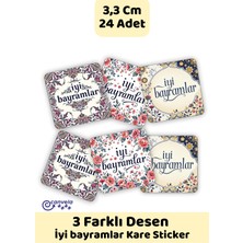 İstisna 3 Farklı Desen Iyi Bayramlar Krem Rengi Kare Desenli Olsun Sticker Çıkartma Seti Etiketi