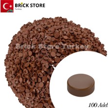 LEGO Yedek Parçalar: 100 Adet 1x1 Tile Round Yuvarlak Fayans Parçası, Kahverengi Renk (Reddish Brown )