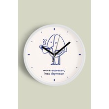 JHAAR Modern Yazılı Tasarım - '' More Expresso, Less Depresso '' Mutfak Duvar Saati - 25CM - Önü Camlı Beyaz Kasa