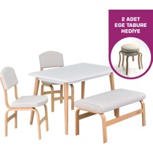 Vilinze Ege Sandalye-Bank Avanos Ahşap Mdf Mutfak Masası Takımı - 70X120 cm
