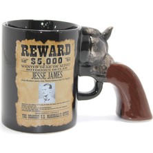 Tekinhediyelik Jesse James Wanted Ilanlı Tabanca Kulplu Porselen Kupa Bardak ALK4899