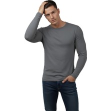 Deepsea Antrasit Dar Kalıp Likralı %90 Pamuk Erkek Sweatshirt – Vücuda Oturan Ince Penye Sweat 2300423